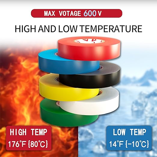 SWRT 6 Pack Colored Electrical Tape, 0.75 in x 66 FT High Temp Electric Tape Under 600V for All Weather, UV Protection, Flame Retardant, Suitable for Domestic, Commercial, and Industrial environments