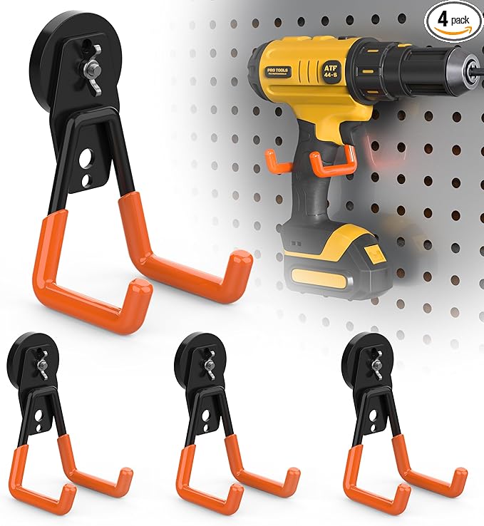 4 Pack Large Heavy Duty Magnetic Hook Extra Strong Magnetic Garage Hooks Big NdFeB Industrial Magnet Hooks Magnetic Utility Storage Holder Organization with Anti-Slip Coating for Hanging Garden Tool