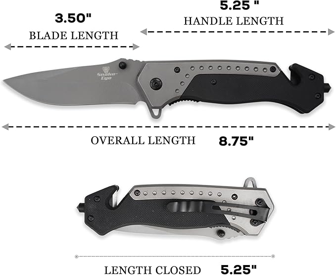 Snake Eye Tactical Heavy Duty Every Day Carry Folding Pocket Knife (Black-1018)