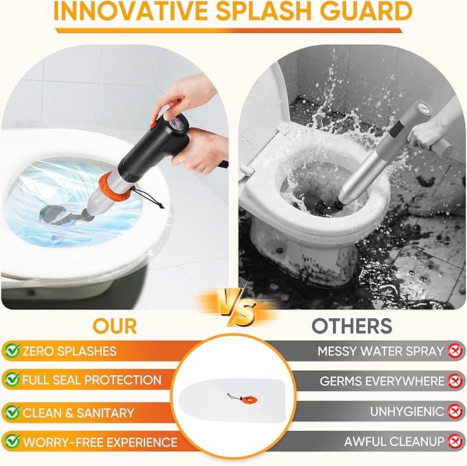 Electric Toilet Plunger, Drain Unclogger Plungers High Pressure Air Drain Blaster with Drain Auger, Splash-free Plungers for Bathroom, Plumbing Snake for Toilet, Clog Remover Heavy Duty(Black)