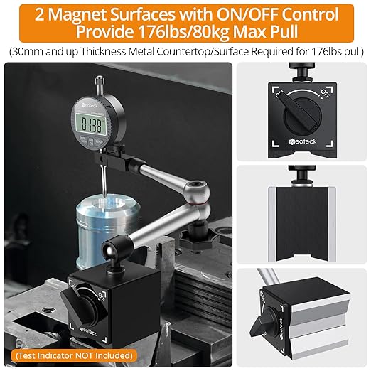 Neoteck Magnetic Base Stand for Digital Dial Indicator Gauge Pro-176lbs/80kg Tensile Force - Silver