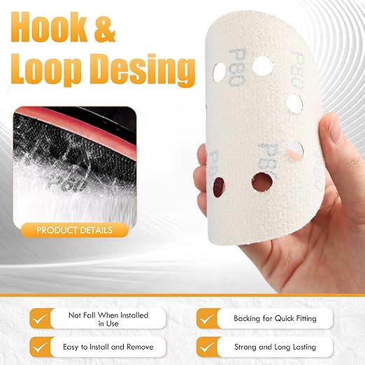 Maxdot 200 Pcs 5 Inch Sanding Discs 8-Hole Hook and Loop Gold Sandpaper, 80-Grit for Random Orbit Sander