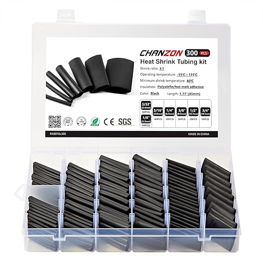 Chanzon 300 Pcs Heat Shrink Tubing Kit, 3:1 Black Sleeving Heat Shrink Wrap Tubing with Length 1.77" (inch), Marine Grade Electrical Waterproof Polyolefin Heat-Shrink Tube