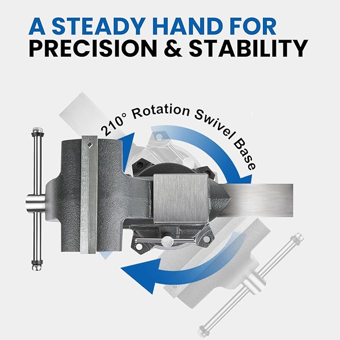 Forward CR60A 6.5 Inch Bench Vise Heavy Duty Vice with Anvil and 210 Degrees Swivel Base (6 1/2")
