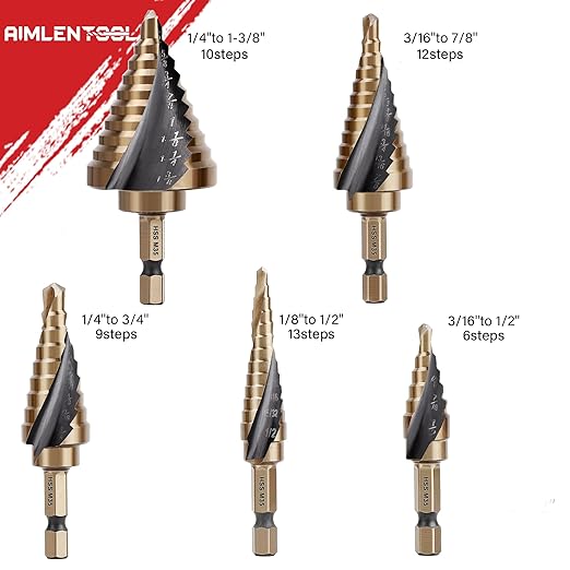Cobalt Step Drill Bit Set, Hex Shank Step Drill Bit with Automatic Center Punch for Metal, Stainless Steel, Aluminum, Wood, and Plastic, Storage in Aluminum Case for DIY Lovers, 50 Sizes