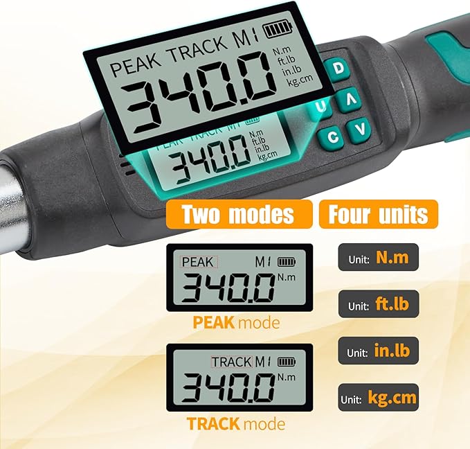 1/2-Inch Drive Digital Torque Wrench, 12.5-250 ft-lb (17-340 Nm), ±2% Accuracy - Professional Electronic Wrench with Buzzer & LED Alerts, Adapters for Automotive, Truck & SUV Lug Nuts