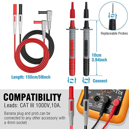 Multimeter Test Leads Kit,25PCS Current Probes with Replaceable Alligator Clips,Precision Sharp Probe,Test Hook,Test Tweezer,Wire Piercing Test Probe for Digital Electrical Multimeter Testing