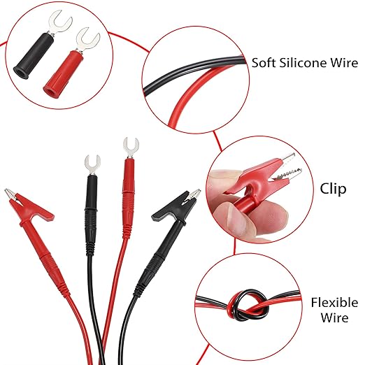 Sumnacon 4 in 1 Banana Plug Alligator Clip Pure Copper Fork Test Lead, 9.8 Ft Multimeter Flexible Test Lead Wire Cable with Protective Jack Copper Clamps for Electrical Testing 1000V/15A