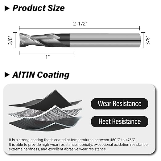 3PCS 3/8" Micrograin Carbide Square End Mill Set 2 Flute HRC 55 AlTiN Coating End Milling Bits for Milling Alloy Steels, Hardened Steel, CNC Router Bits