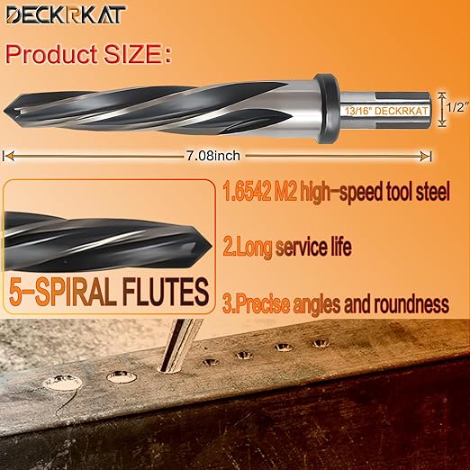 13/16" Reamer Drill Bit for Metal, M2 HSS Taper Reamer for Steel, Alloy, Wood, Plastic to Align, Enlarge Holes – 5-Spiral Flutes,1/2" Non-Slip Shank, 21mm Car Reamer, Bridge Construction Reamer.
