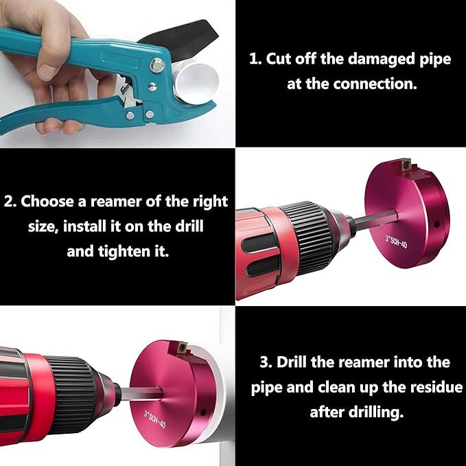 9-piece Pipe Reamer Kit Plastic CPVC ABS Pipe Reamer Tool Size 1/2", 3/4", 1", 1-1/4", 1-1/2", 2", 2-1/2", 3", 4", for Standard 1/2" Drills (9)
