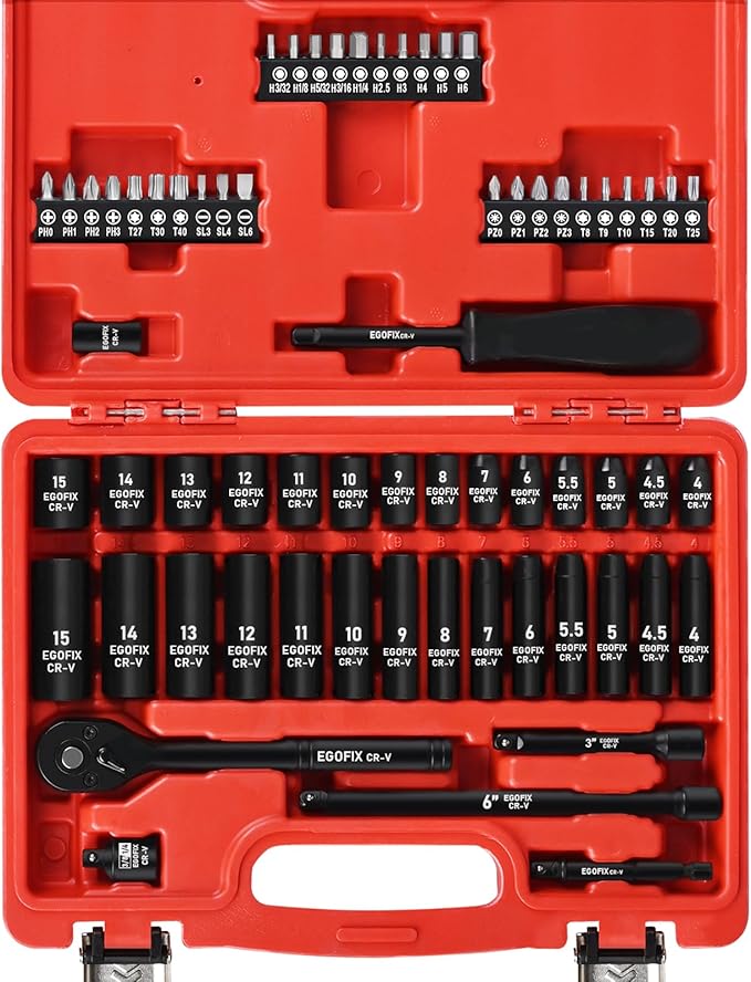 1/4" Ratchet Wrench Socket Set 65 Piece, Metric Shallow Socket (4-15mm) and Deep (4-15mm), with 72-Teeth Ratchet, Screwdriver Bit Set, Small Tool Kit for Home Use and Automotive Repair
