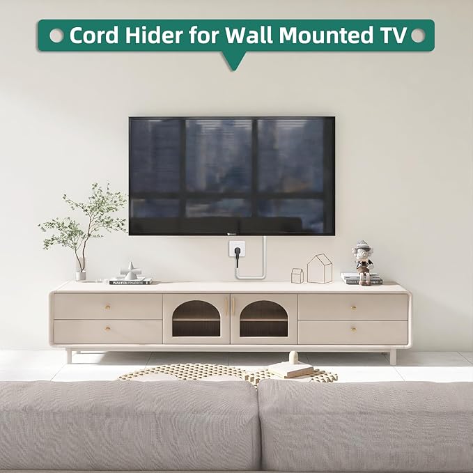Cord Hider Raceway Kit, 39 inch Wall Cable Hider for 1 Cable, Silicone Material Hiding Wall Mount TV Powers Cords in Home Office, W0.59 H0.39in White