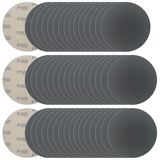 6 Inch 50 Pcs Wet Dry Sanding Discs Hook and Loop, 1500 Grit Sandpaper Automotive Wood Metal Polishing & Sanding, Silicon Carbide Sand Paper for Random Orbital Sander (Grit 1500)