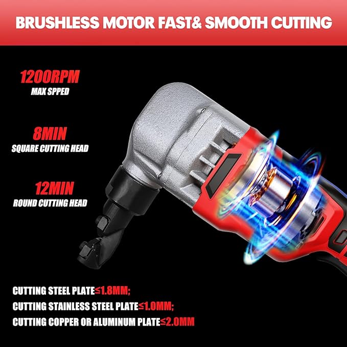 Cordless Nibbler Compatible with Milwaukee 18V Battery, Includes 2.0Ah Battery & Charger, 18 Gauge Sheet Metal Cutter with 1200RPM Brushless Motor for Cutting Aluminium, Stainless Steel, Plastic