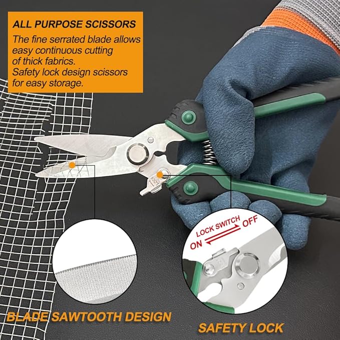 8.5 Inch Heavy Duty Scissors, Multifunction Shears Stainless Steel Blades with TPR Comfort Grips for Cutting Cable Wires, Cardboard, Leather