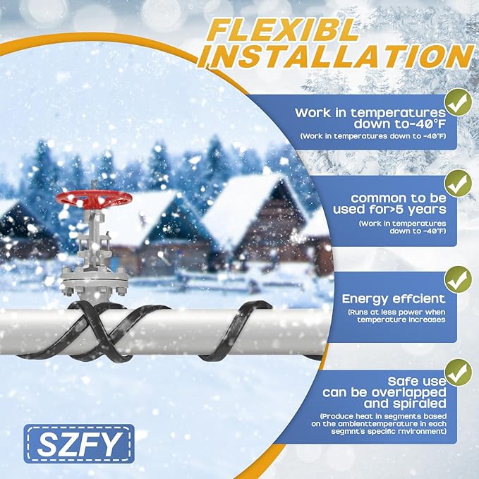 3FT~200FT Heat Tape for Water Pipes, -40°F Deicing Cable,Pipe Heat Cables for Roof,Gutter，Farm，Freeze Protetion Heating Wires, Heated Water Hose,Plumbing Fixtures,120V 5W/FT (15FT)