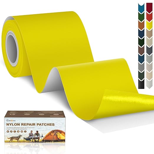3x79 Inch Nylon Repair Patch Nylon Repair Tape Self Adhesive Fabric Tapes Outdoor Camping Gear Fabric kit for Tent, Umbrella, Down Jackets, Sleeping Bag, Knapsack（Yellow）