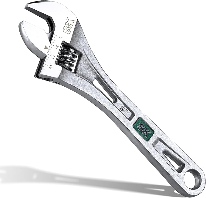SK 6-Inch Adjustable Wrench, 3/4" Jaw Capacity, Cr-V Steel, SAE&Metric Scales