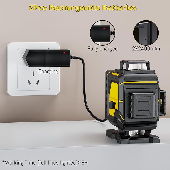 16 Line Laser Level 360 Self Leveling,4x360° Professional 4D Cross Line Green lazer Level with 2 Batteries for Construction and Picture Hanging,Adjustable Brightness Magnetic Bracket,Remote Control