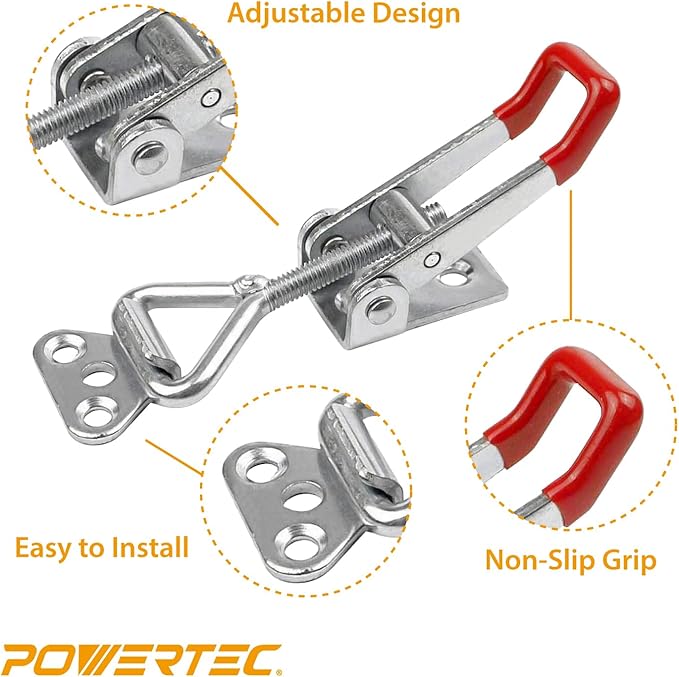 POWERTEC 4PK Toggle Clamp, 220 lbs Holding Capacity, 4001 Adjustable Pull Action Latch for Smoker, Tool Box, Woodworking Jigs and Fixtures, Cabinet, Door (20311V)