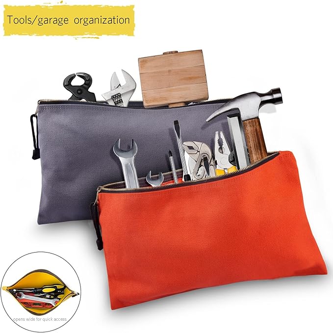 7 Pack Canvas Tool Bag Zipper Pouch - Heavy Duty 16 oz. Canvas Tools Utility Pouches, Multipurpose Storage Organizer Tote Bags with Dependable Metal Zippers, 12.5 x 7-Inch