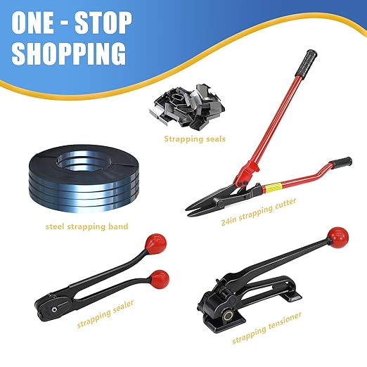 Heavy Duty Strapping Cutter - 24" High Carbon Steel Blade for Steel & Polyester (PET) Strapping up to 2" Width & 0.05" Thickness - Ergonomic Handle for Comfort & Precision Cutting