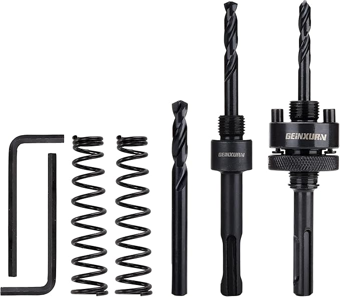 SDS-Plus Hole Saw Mandrel, Include 2Pcs Hole Saw Arbors with 3Pcs 1/4 Inch HSS(M2) Central Drill/2PCS Hex wrench/2Pcs Spring