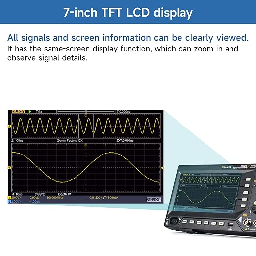 OWON Oscilloscope, 150MHz Bandwidth Dual Channel Digital Oscilloscope 1GSa/s Sample Rate for Each Channel with 7 inch LCD OWON SDS215