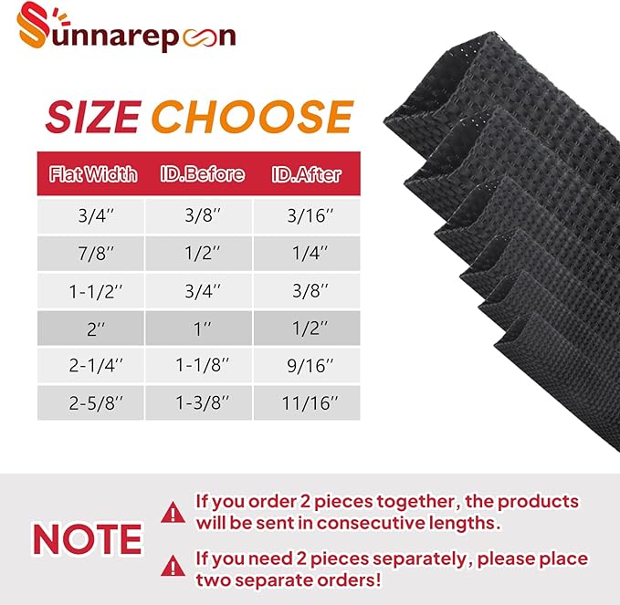 Black 2:1 Ratio Automotive Heat Shrink Braided Sleeving,Wear-Resistant Flat Woven Shrinkable Sleeve Fabric Car Cable Wires Hoses Protection (1/2"-35ft)