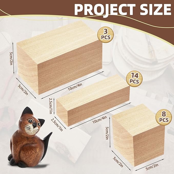 Basswood Carving Blocks,25 Pcs Whittling Wood Basswood Blocks with 3 Sizes,Bass Wood for Wood Carving,Wooden Blocks for Crafts for Beginners Kids and Adults