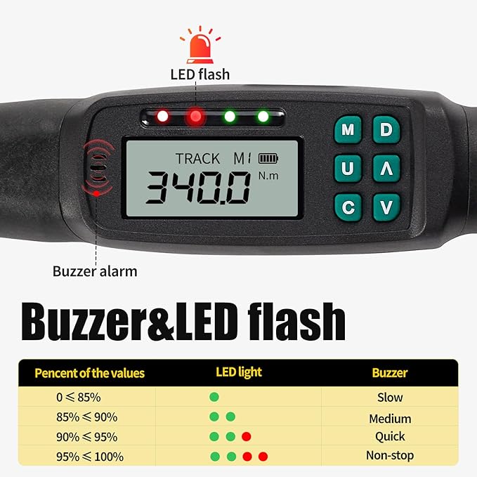 1/2-Inch Drive Digital Torque Wrench, 12.5-250 ft-lb (17-340 Nm), ±2% Accuracy - Professional Electronic Wrench with Buzzer & LED Alerts, Adapters for Automotive, Truck & SUV Lug Nuts