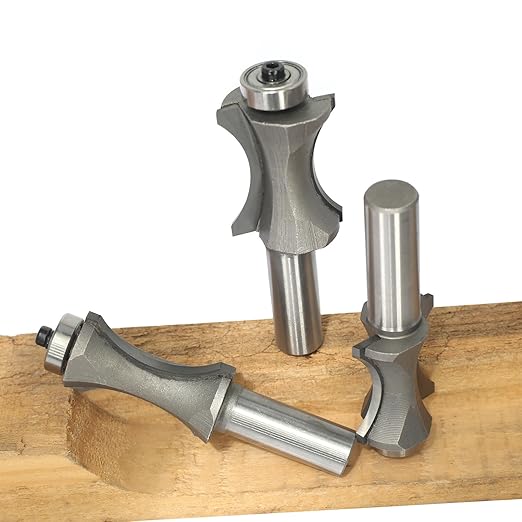 Akylin's 3Pcs Convex Edge Oval Router Bit Set 1/2" Shank, Shallow Bullnose at 1",1-1/8",1-1/4" Length,Convex Column Molding Router Bits-Perfect for Stair Treads and Shelf Edges