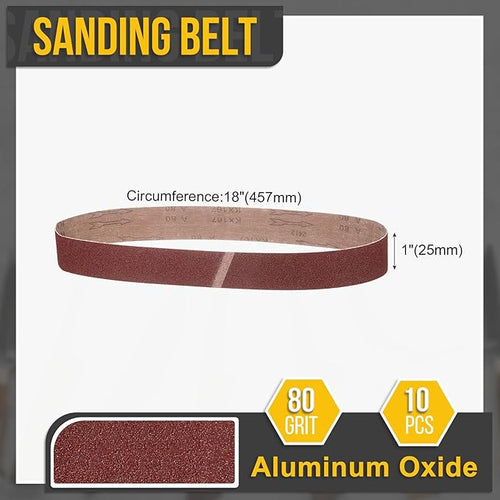 1 x 18 Inch Sanding Belt, 10 Pcs 80 Grit Knife Sharpener Belts Work Sharpening for Belt Sander Knife Carving Tool Metal Working