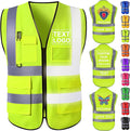 Custom Safety Vest with Logo for Men Women Personalized Class 2 High Visibility Reflective Vests with Pockets Zipper(S-5XL)