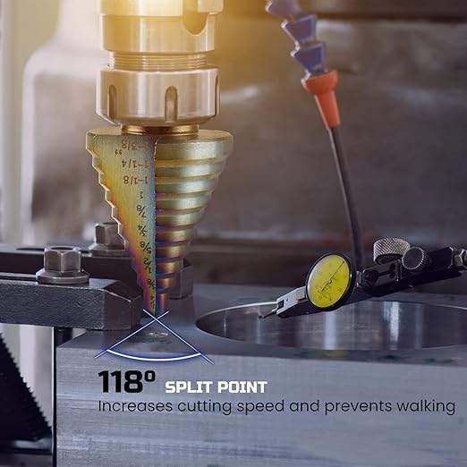 Lichamp Step Drill Bit Set for Metal Sheet Heavy Duty, 5-Piece HSS Step Up Down Drill Bits Stepper Unibit for Steel Hole, 50 Sizes from 1/8 to 1-3/8 inches, B105RD