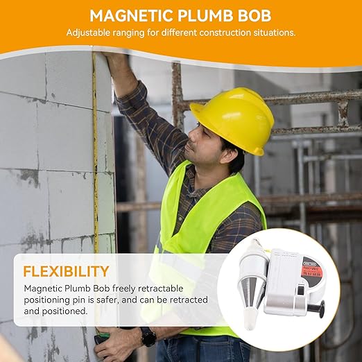 Magnetic Plumb Bob with String, Plumb Bob Reel Retractable Plumb Line Tool, 8m/ 26ft Automatically Stretch Line Quickly Stabilize Plumb Bob Tool for Construction Building Line