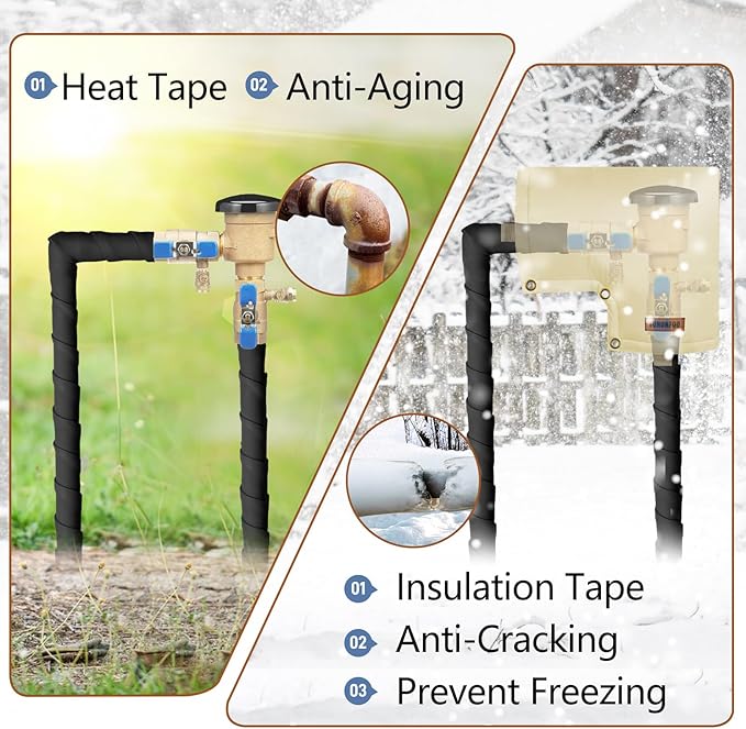 Pipe Insulation Tape, Outdoor Water Pipe Insulation Wrap, Foam Insulation Tape for Outdoor Pipes Winter Freeze Protection, Heat Tape for Water Pipes, Copper Pipes, PVC, AC Line, 2in x 15ft, Black