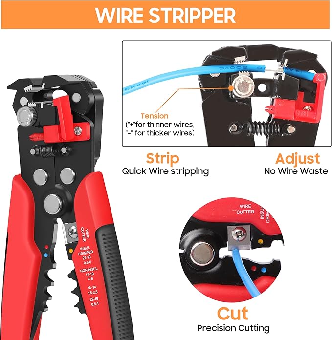 Kuject Crimping Tool Kit, 340 PCS Heat Shrink Wire Connectors(AWG22–10), 3-in-1 Adjustable Wire Stripper and Wire Crimper Kit for Automotive, Marine, and Electrical Repairs
