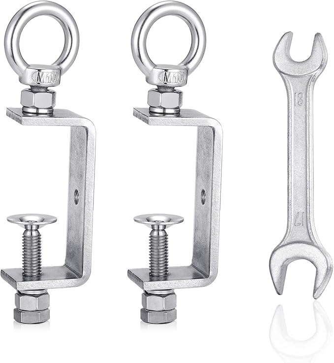 C Clamps – 304 Stainless Steel Beam Clamps with M10 Screw Ring | Adjustable, Rust-Resistant I Beam Clamps for Ring Beams, Welding, Woodworking, Plants & Desk Use. Wide Jaw Openings(75MM)2-Pack