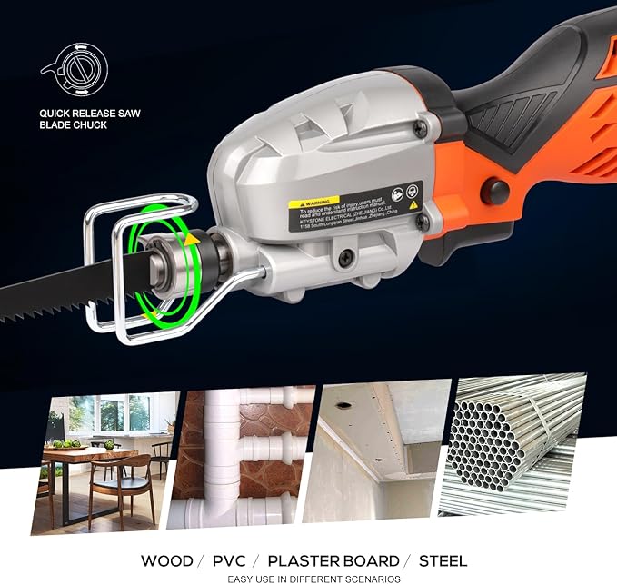 5.0 Amp Variable-Speed Corded Reciprocating Saw - 3000spm for Versatile Cutting, 1/2" Stroke Length, Up to 4-1/2" Cutting Capacity for Wood and Metal