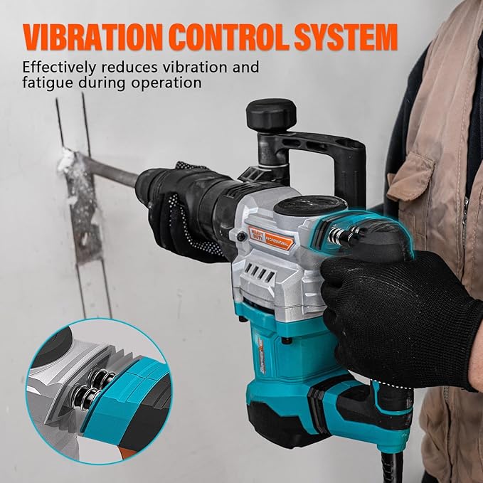 Berserker 1300W 16-Pound SDS-Max Demolition Jack Hammer, 1-9/16" 11-Amp Small Corded Electric Demo Chipping Hammer for Floor Tile Removal, Concrete Breaker with Carrying Case & 3 Chisels