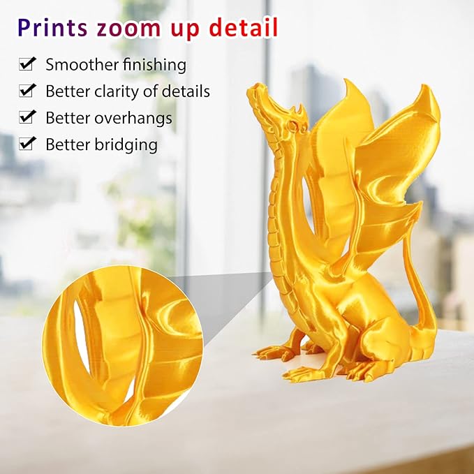 PLA+ 3D Printer Filament 1.75mm No Tangle, Neatly Wound Filament Net Weight 250g Spool, PLA Pro Plus, Silk Gold