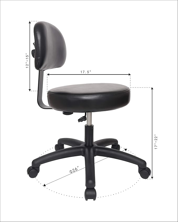 Chair Master Round Vinyl Chair/Stool-Black-for Garage, Counters, Shop, Kitchen, Computer Desks, Drafting Tables. Easy to Clean! (Glides, Low Table 16"-21")