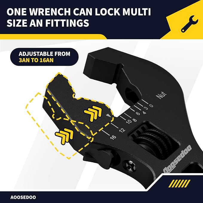 Adjustable AN Fittings Wrench AN Wrench for AN Hose Fitting Adapters AN Fitting Tool 3AN-16AN Lightweight Aluminum Black. With a 6AN-AN8 Double Hose End Fitting Wrench Blue