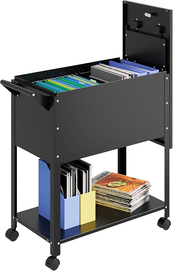 Mobile File Cart with Lock, Rolling File Cabinet Hanging Letter/Legal Size with Lockable Sliding Cover, Office File Organizer on Wheels