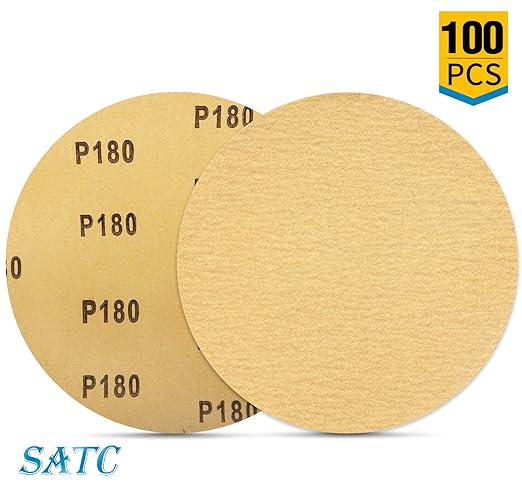 S SATC 100 PCS PSA Sanding Discs 6 Inch Adhesive Backed Sandpaper 180 Grit Sander Attachment for Drill Self Stick Aluminum Oxide Round Automotive Sandpaper with Sticky Back