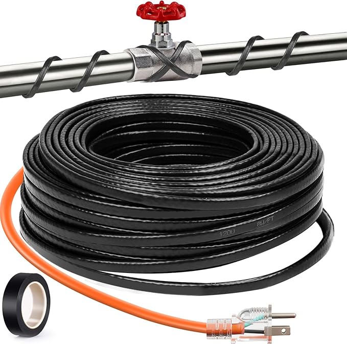30FT（3FT-200FT） Pipe Heating Cable for Pipe Freeze Protection, Heat Cable for Water Pipes(Metal and Plastic), Pipe Heat Tape Keeps Water Flowing at -40°F 5w/ft, 120V