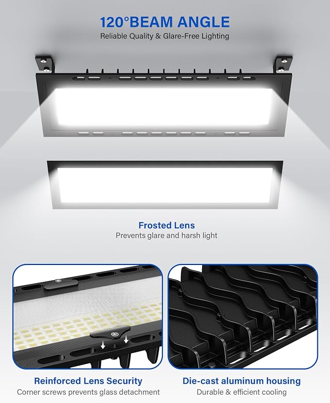 120W LED Shop Lights with Remote, 5FT Power Cord and US Three-Prong Plug, 18000LM 6000K, Aluminum Garage Lighting, IP65 Waterproof, Plug & Play for Warehouse, Workshop, Basement, 2PCS