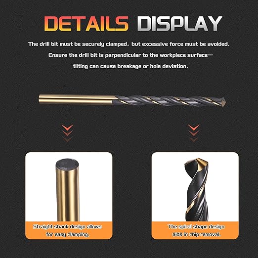 Drill Bit, 4mm Cutting Diameter, 4341 HSS Gold and Black 118° Cutting Angle Number Jobber Bits - (Applications: for Drilling Soft Metal Plastic Wood), 5-Pieces